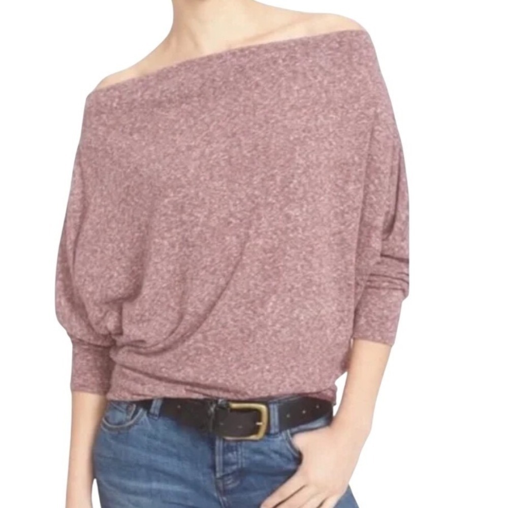FREE PEOPLE We The Free Valencia Off The Shoulder Top Purple Ribbed Knit Size XS